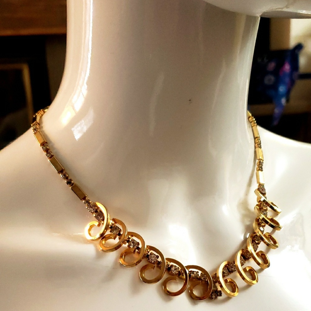 Vintage Goldtone Faux Diamond Costume Necklace